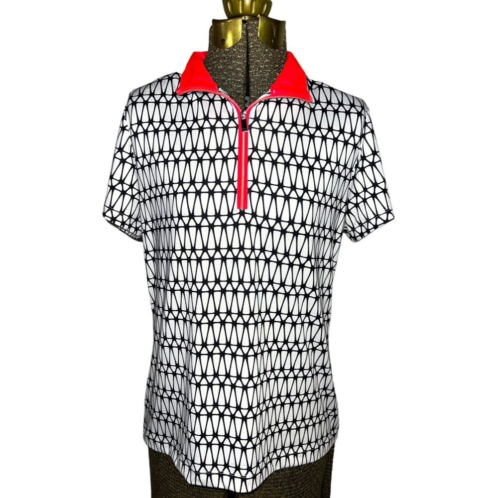 Tail White Label Womens Geometric Print Polo Shirt With Half-Zip Front